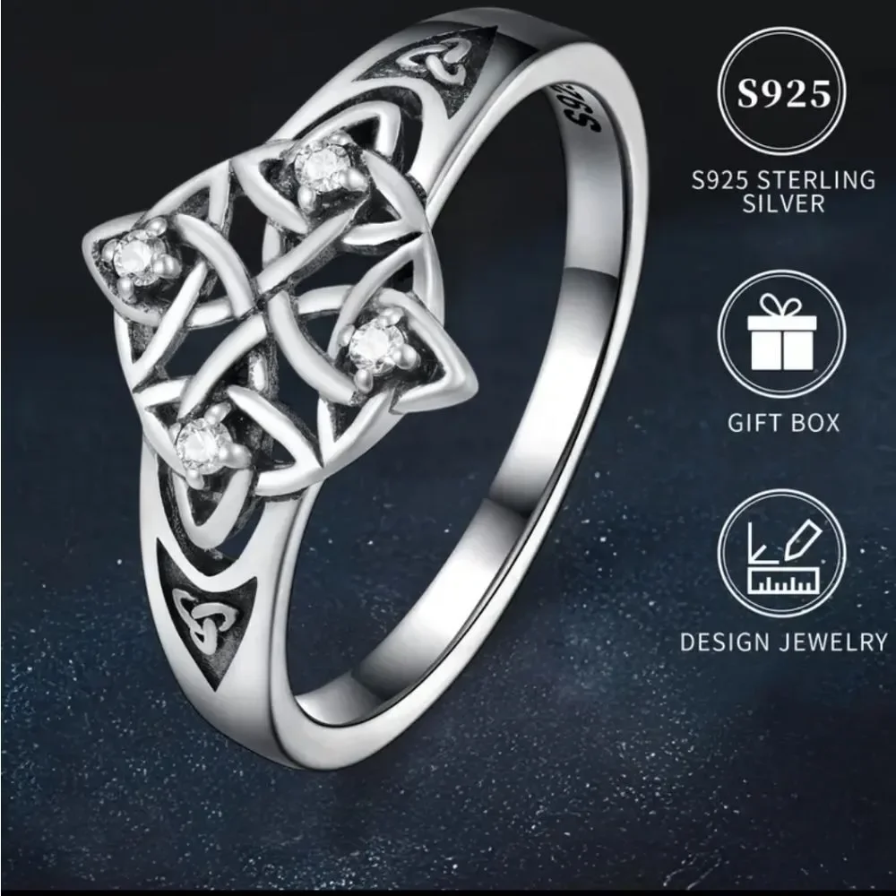 Women's Zirconia Sterling Silver Celtic Knot Ring Sz 8